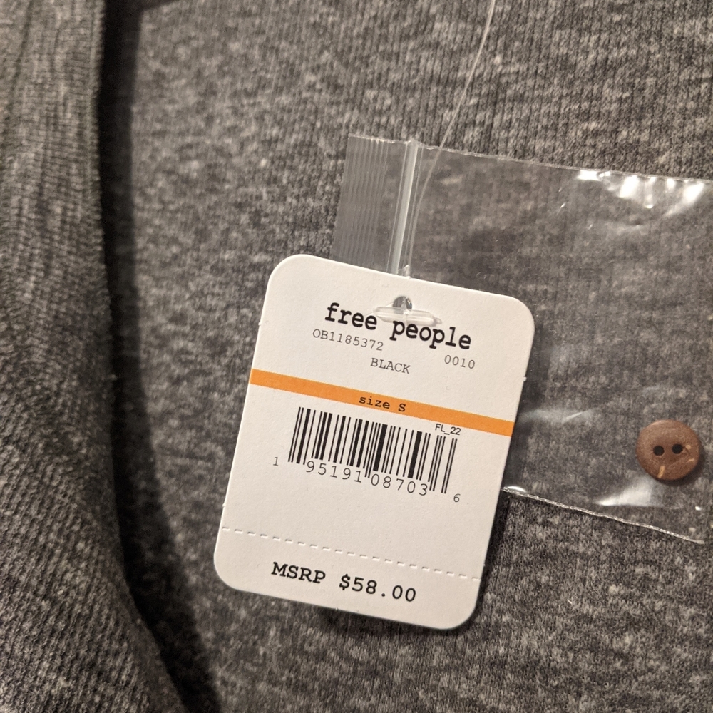 Free People Dylan Thermal Henley Bodysuit Ribbed Knit Dark Gray Long Sleeve - Picture 5 of 12